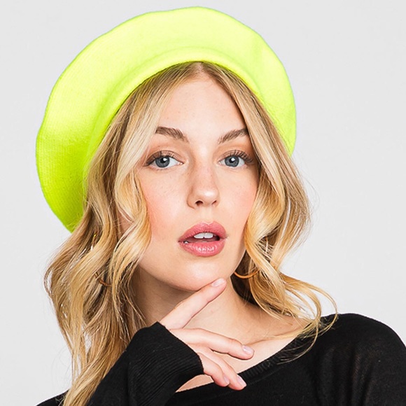 Neon Stretchy Solid French Beret Hat - Picture 8 of 13